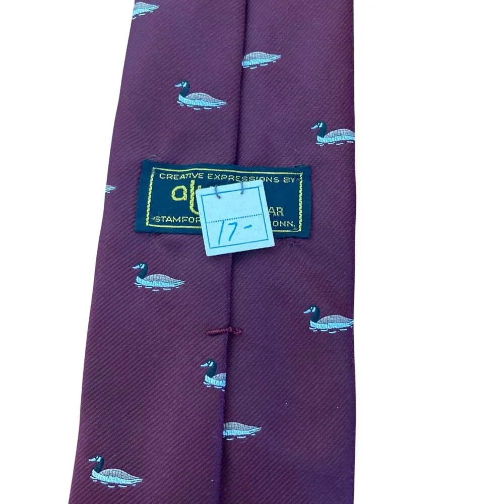 Vintage Alynn Burgundy Neck Tie Mallard Duck Design Classic Preppy Old Money